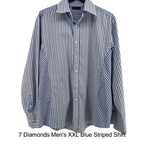 7 Diamonds Men's Blue Stripe Dress Shirt XXL Button Up Collared‎ Long Sleeve